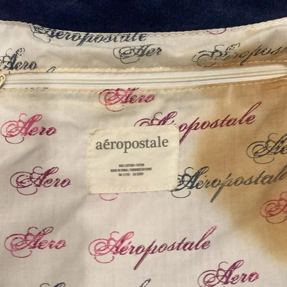 AEROPOSTALE Fabric Navy Blue Jean style Casual Tote Bag with white stitching - Picture 8 of 13